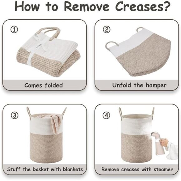 Large Laundry Hamper, Tall Woven Rope Storage Basket for Blanket, Toys, Clothes - Picture 4 of 7